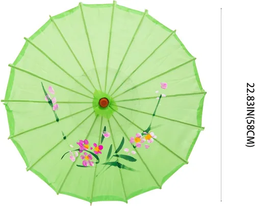 Miniatura 5 de Sombrilla japonesa china de 22" para niños, para bodas, fotografía, disfraces, cosplay, decoración y otros eventos Verde