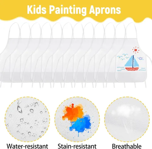 Miniatura 4 de DIY Kids Chef Hat and Apron Set Kids Painting Delantales con bolígrafo de colores y plantillas de manualidades para hornear pintura Artesanía, Blanco
