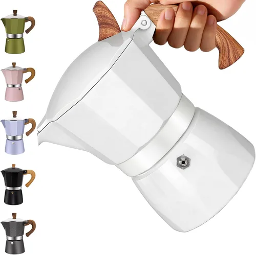 Miniatura 10 de Cafetera clásica de aluminio para 3 tazas, cafetera espresso de 5.1 fl oz, 5 onzas, cafetera de moca, olla greca, cafetera para café italiano y Azul