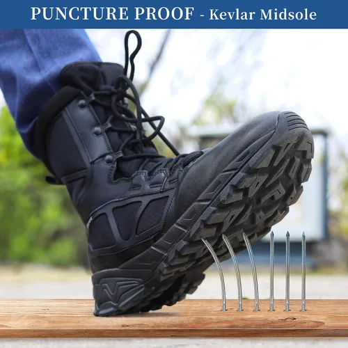 Miniatura 4 de RIELD Botas de trabajo tácticas militares para hombre, ligeras, con cremallera lateral, botas de combate del ejército, para senderismo