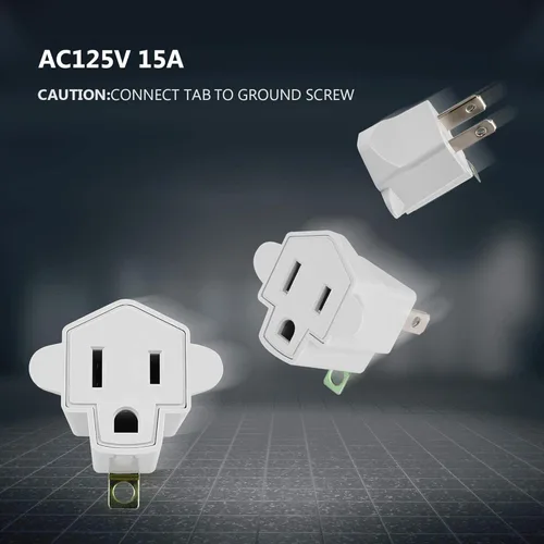 Miniatura 5 de JACKYLED - Clavija convertidora de 3 a 2 navajas, adaptador de toma a tierra. Convertidor de pared de material ignífugo resiste hasta 392 °F