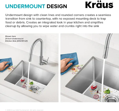 Miniatura 8 de Kraus Standart PRO - Fregadero de cocina empotrado con tazón individual de acero inoxidable, calibre 16, de 26 pulgadas, KHU100-26