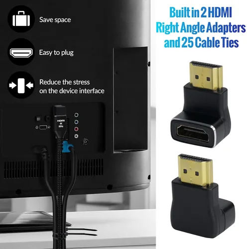 Miniatura 5 de Cable HDMI 4K de 2 pies (paquete de 3), cable HDMI 2.0 Ultra HD, conectores trenzados de nailon y chapados en oro, 4K @ 60Hz, 2K, 1080P, HDCP 2.2
