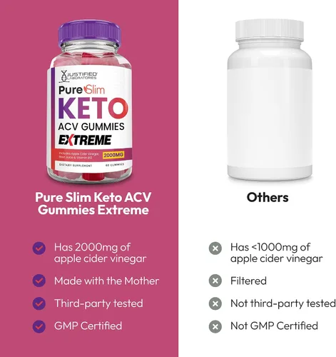 Miniatura 4 de Justified Laboratories Pure Slim Keto ACV Gummies Extreme (2000 mg) - 60 unidades - Hecho con la madre y vitamina B12 - Sin OMG, vegano, sin gluten