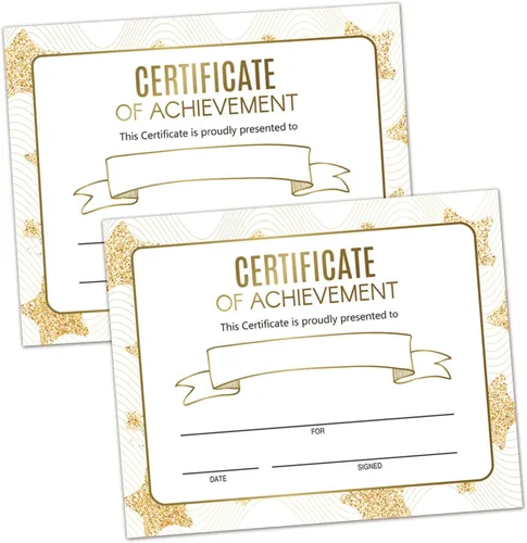 25 Gold Stars Award Certificates - Certificado de Logro - Certificados de estudiante del mes para estudiantes, ceremonia de graduación escolar,