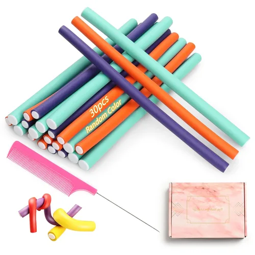 Miniatura 7 de Rizadores de cabello flexibles para dormir, 30 varillas flexibles (9.45" y 5 tamaños 0.39"-0.78"), conjunto de rizado sin calor para cabello corto