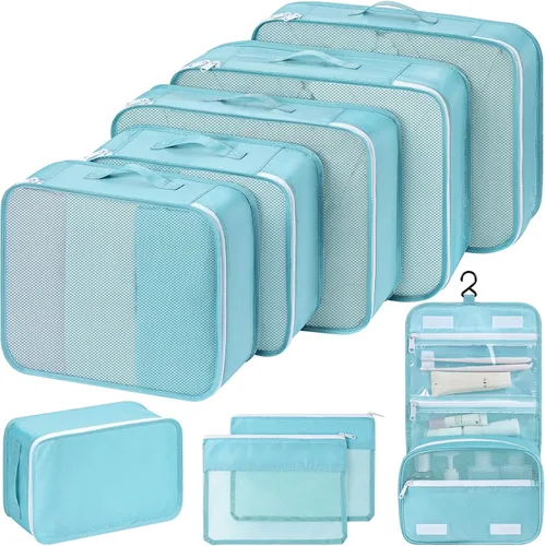 Easortm Juego de 9 cubos de embalaje, bolsas organizadoras de viaje para equipaje, juego de bolsas organizadoras de maleta ligera, organizador de