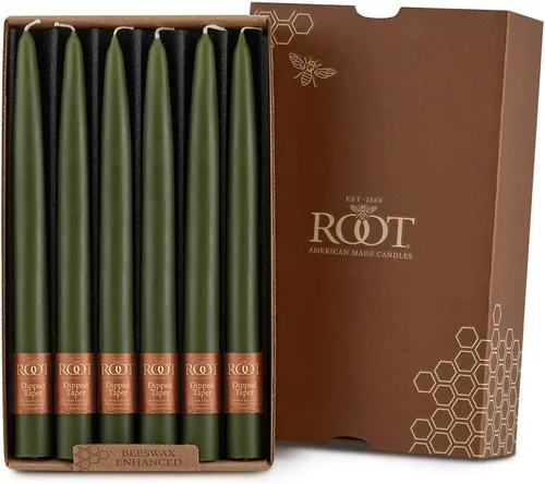 Miniatura 10 de Root Candles Juego de 12 velas cónicas sin aroma, lisas sumergidas a mano, sin goteo, cera de abeja mejorada, en caja, 9 pulgadas, verde salvia