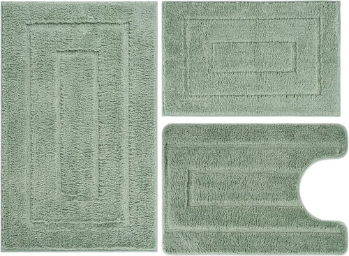 Miniatura 12 de Juego de 3 alfombras de baño, con alfombra de inodoro en forma de U de 20 x 28 pulgadas, ultra absorbente de agua y súper suave, antideslizante