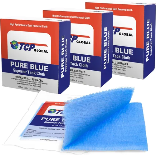 Miniatura 9 de TCP Global Pure Blue - Paño de adherencia superior, paquete de 12, automotriz y carpintería, trapos para polvo/manchas/pintura, paño de tacto