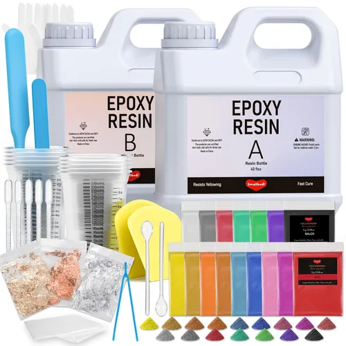 Miniatura 9 de Kit de resina epoxi Smallbudi de 1 galón con 24 colores de polvo de mica, lámina de oro, tazas y palo, resina transparente para principiantes
