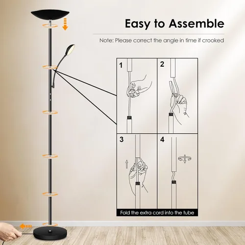 Miniatura 8 de BoostArea Lámpara de pie, LED de 20 W/2000 lúmenes, lámpara de pie torchiere brillante con lámpara de lectura ajustable de 5 W, lámpara de pie