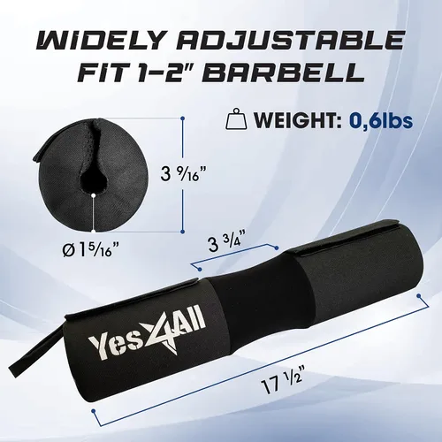 Miniatura 3 de Yes4All Ergonomic Foam Bar Pad, Olympic Barbell Squat & Neck Pad for Squats, Hip Thrusts & Weight Lifting Bar Nuevo Negro