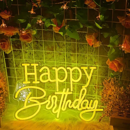 Letrero de neón LED azul hielo de feliz cumpleaños, luz nocturna para decoración de pared, fiesta, dormitorio, habitación, bar, boda, hogar,