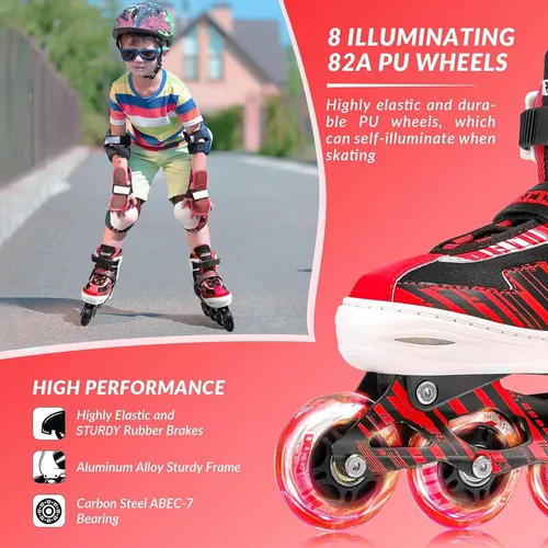 Miniatura 3 de Patines en línea ajustables para niños y niñas de 5-8 y 8-12 años con ruedas iluminadas, patines para niños de 4-12 años, patines para adolescentes