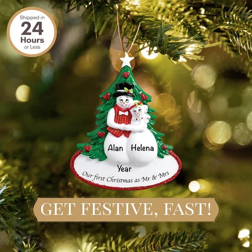 Miniatura 2 de Adorno personalizado de primera Navidad para casados 2026 Adornos de Navidad para parejas de nieve grabados con láser para árbol Regalo