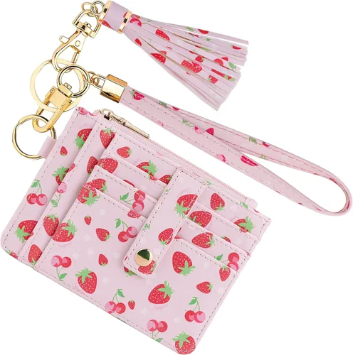 Miniatura 16 de KNGITRYI Billeteras pequeñas de pulsera para mujer RFID para tarjetas de crédito, cartera con llavero, cartera para tarjetas de crédito