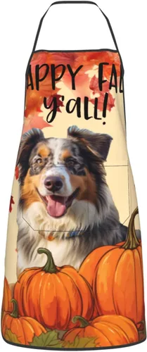 Miniatura 2 de nopicsn Happy Fall Y'all - Delantal de pastor australiano de arce con diseño de pumkin My Love Dog para cocinar con bolsillos, delantales divertidos