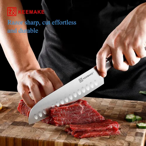 Miniatura 2 de Cuchillo de chef Santoku KEEMAKE - Cuchillo de cocina ultra afilado de 7 pulgadas con hoja de acero inoxidable para cocinar carne, fruta y verduras