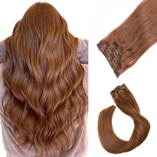 Miniatura 20 de Extensiones de cabello con clip Ubetta de cabello humano real, extensiones de cabello negro azabache con clip, 7 piezas, 70 g, extensiones