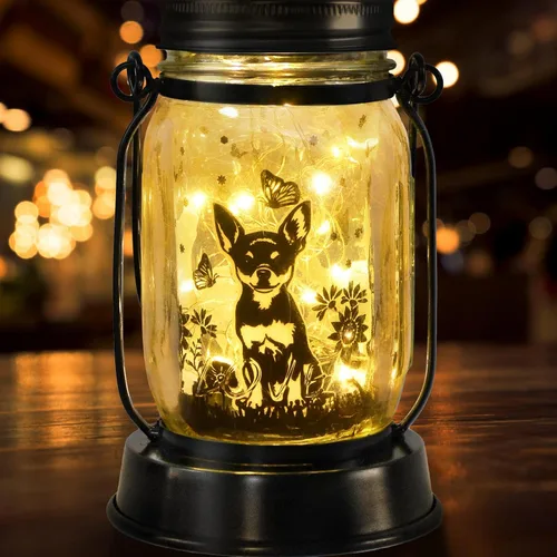 Miniatura 9 de Farol solar de Chihuahua, regalo para mujeres, hombres, mamá, cumpleaños, amantes de perro Chihuahua, luz conmemorativa pérdida de mascotas
