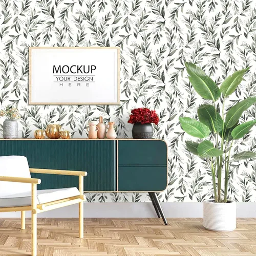 Miniatura 2 de Erfoni Papel Tapiz Verde y Blanco Despegar y Pegar Papel Tapiz de Contacto Floral para Dormitorio 17.7 pulgadas x 78.7 pulgadas Papel Tapiz