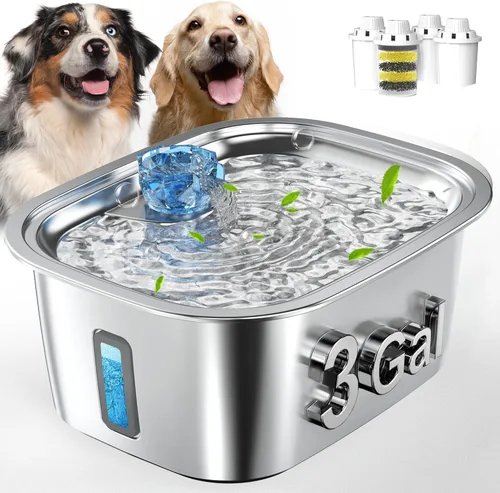 Miniatura 10 de PETNF Fuente de agua de acero inoxidable de 3 galones para perros grandes, dispensador de tazón de agua para perros con 2 filtros, ventana de agua