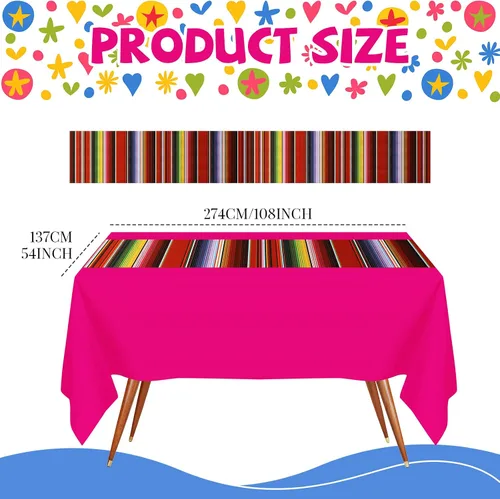 Miniatura 3 de Hosuly Mantel de plástico para fiesta mexicana, 6 unidades, 54 x 108 pulgadas, mantel de plástico a rayas para decoración de fiesta mexicana