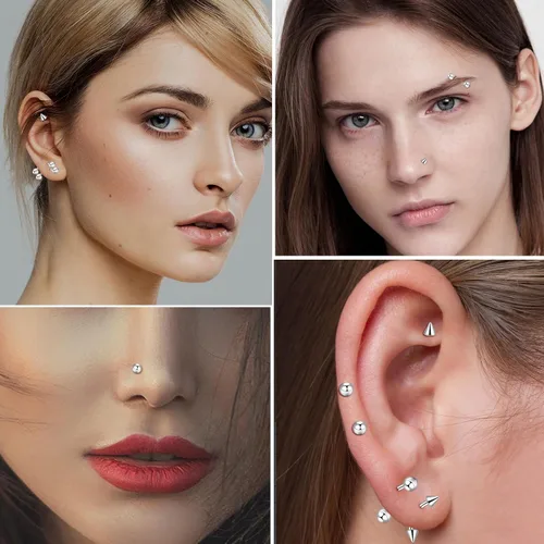 Miniatura 6 de Juego de 25/33 piercings de acero inoxidable para nariz, lengua, cartílago, ceja, ombligo, ombligo, cartílago, cejas, ombligo, 25/33 unidades, 18/33