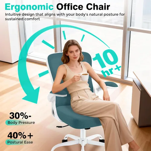 Miniatura 5 de AreShark Silla de oficina – Silla de escritorio ergonómica de malla transpirable con soporte lumbar ajustable y reposabrazos abatibles – Silla