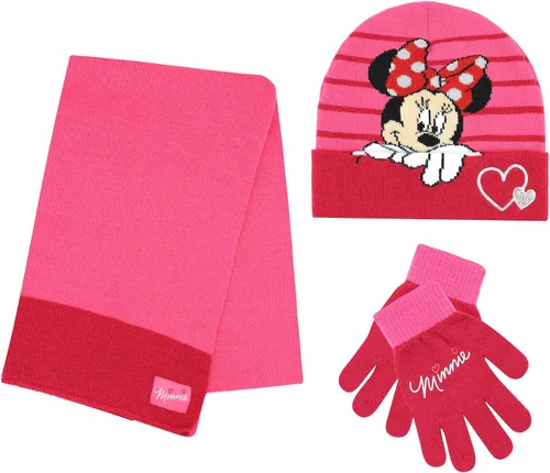 Minnie Mouse - Gorro de invierno para niños guantes de nieve y bufanda para niñas y niños pequeños juego de 3 piezas lindo gorro con lazo a lunares