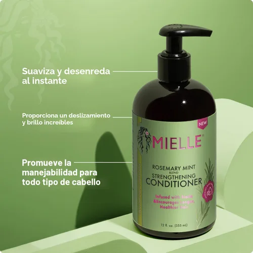 Miniatura 4 de Mielle Organics - Acondicionador capilar fortalecedor de romero y menta para mujeres y hombres - Acondicionador hidratante y desenredante infundido