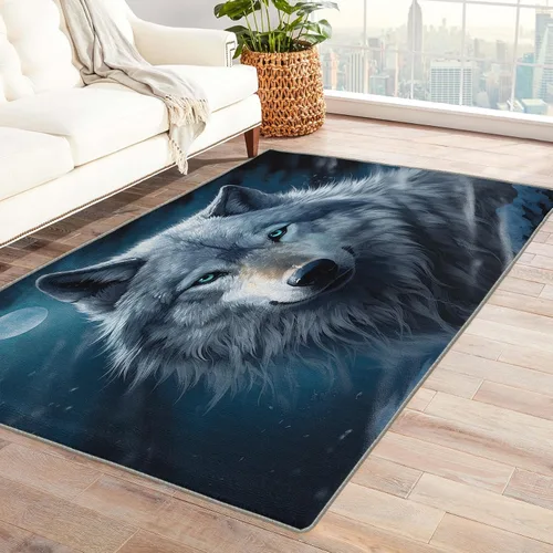 Alfombra de lobo y decoración del hogar, alfombra de 5 x 7 pies, alfombras de animales salvajes para sala de estar, dormitorio, alfombra de lobos,