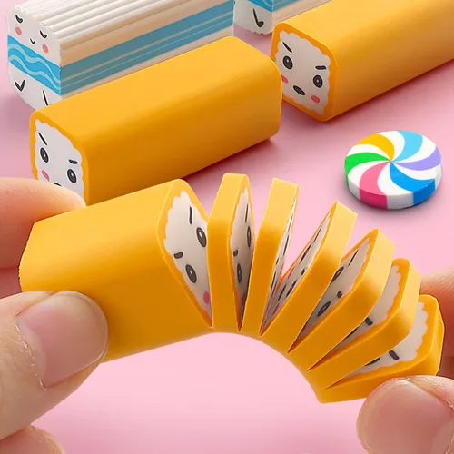 Miniatura 3 de Borradores de comida, paquete de 12 borradores de sushi, postres, borradores de mascotas para niños, lindos y divertidos, suministros escolares