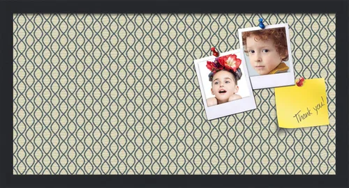 Miniatura 185 de PinPix Tablero de anuncios de corcho de 13 x 13 pulgadas. Este tablero decorativo enmarcado viene con diseño de ondas en blanco y negro y un marco