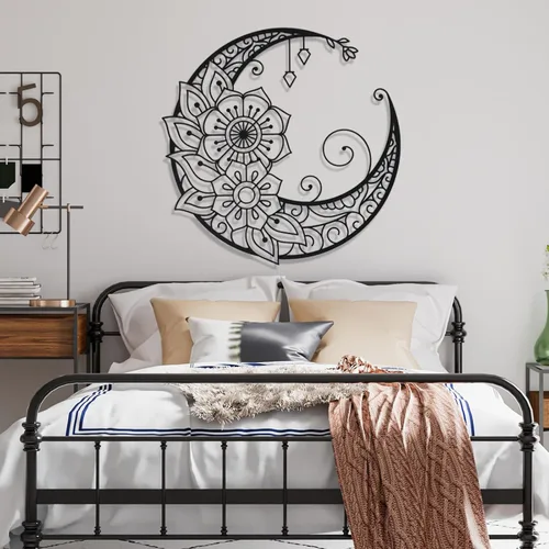 Miniatura 4 de Arte de pared de metal con diseño de mandala y luna, decoración de pared bohemia con luna dorada, 18 x 18 pulgadas (18.1 x 18.1 in) para decoración