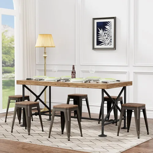Miniatura 2 de Andeworld Juego de 4 taburetes de 18 pulgadas, sillas de comedor de metal industrial con asiento de madera, taburetes cortos de cocina apilables 18