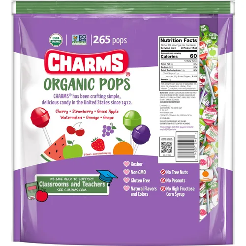 Miniatura 2 de Charms Paletas orgánicas (265 unidades) – Paletas de caramelo de frutas orgánicas USDA hechas con todos los sabores e ingredientes naturales, sin