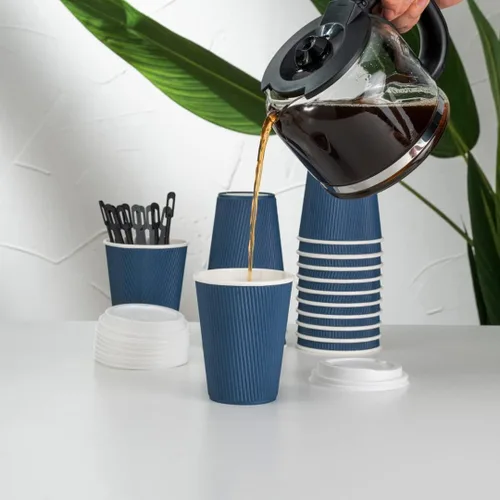 Miniatura 10 de Restaurantware -Tazas de café desechables de 12 onzas, 500 tazas calientes de pared ondulada para café - Las tapas se venden por separado, borde Azul