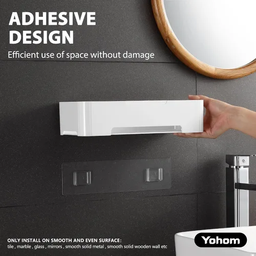 Miniatura 4 de YOHOM Estante adhesivo de ducha para pared de baño, soporte de champú de plástico para almacenamiento de ducha, cesta blanca