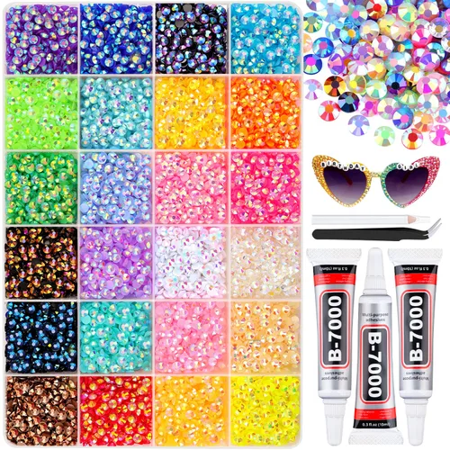Miniatura 15 de 12000 diamantes de imitación de resina para decorar con brillantes con 3 piezas de pegamento para joyería B7000, 2 cajas de diamantes de imitación