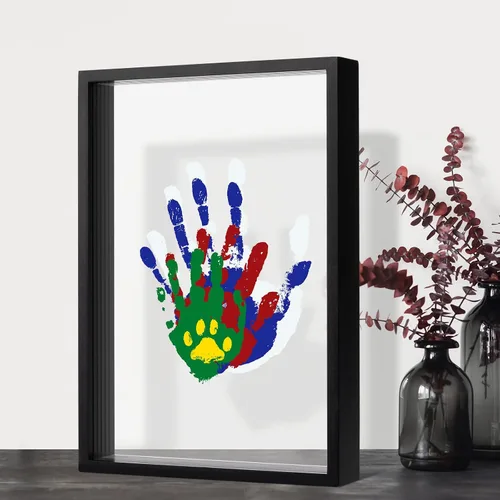Kit de Impresiones de Manos Familiares Guanshiya, Marco de Madera para Arte DIY para Noche Familiar, Regalos para Nuevos Padres, Regalos de Negro