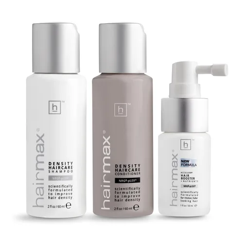 Hairmax Set de cuidado del cabello de densidad – para cabello fino – Champú vigorizante, acondicionador y refuerzo del cabello – para hombres y