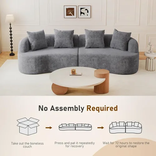 Miniatura 8 de Furnimart Sofás curvados de 112 pulgadas para sala de estar, sofá modular de felpilla moderno de 4 plazas con 4 cojines, sofá modular de felpa,