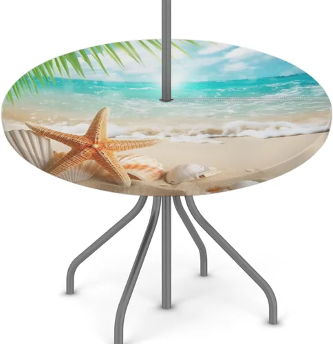 Miniatura 39 de Mantel redondo para exteriores con agujero para paraguas, mantel de temporada con margaritas para exteriores, con cremallera, impermeable, mantel