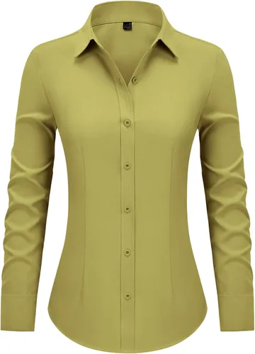 Miniatura 24 de Camisas con botones para mujer ajustadas, camisa de vestir de manga larga, blusa con cuello, camisa de trabajo, para negocios, para oficina, atuendo