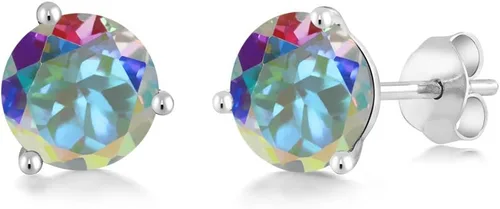 Miniatura 91 de Gem Stone King Aretes de oro de 14 quilates, 0.236 in, piedra natal redonda, Martini, 3 puntas, aretes de oro para mujer