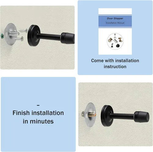 Miniatura 7 de Topes de puerta de 5 pulgadas de largo, tope de puerta negro para montaje en pared, de acero inoxidable, rígido, sin olor, punta de goma resistente