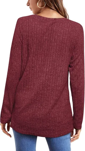 Miniatura 4 de OFEEFAN - Blusas de manga larga para mujer, blusas estilo túnica ligeras de cuello redondo e informales