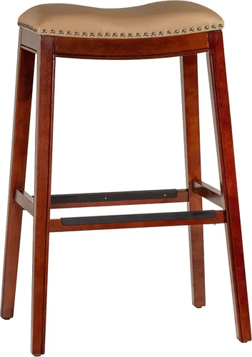 Miniatura 16 de DTY Indoor Living Durango - Taburete de cuero regenerado, taburete de mostrador de 24 pulgadas, acabado natural, asiento de cuero de silla Acabado